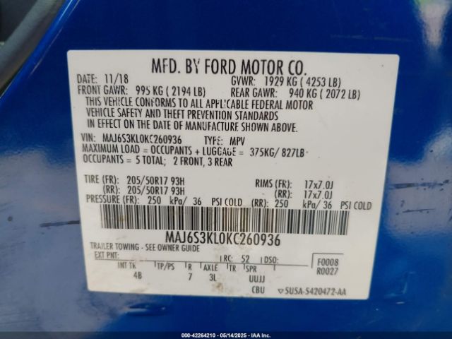 MAJ6S3KL0KC260936 Ford Ecosport Titanium
