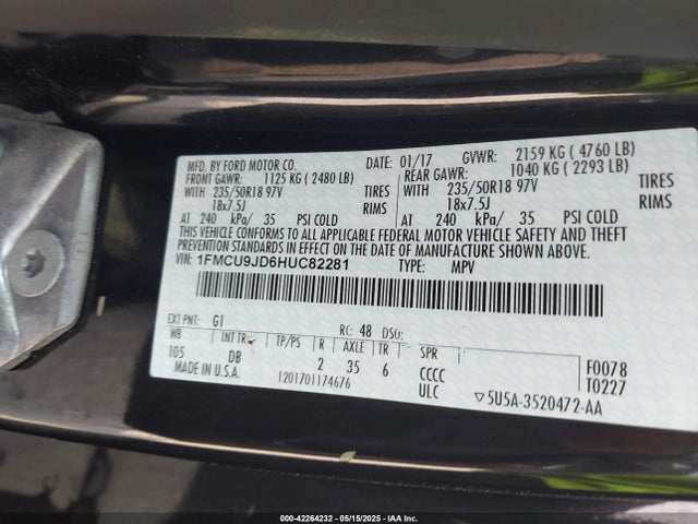Ford Escape Titanium 2017 1FMCU9JD6HUC82281 Image 9