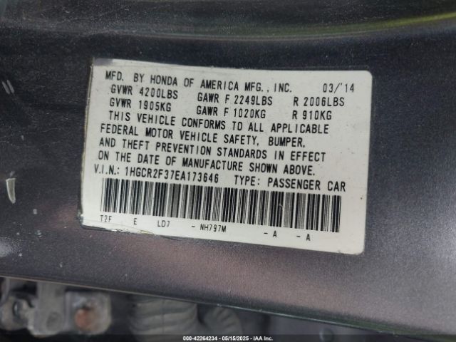 1HGCR2F37EA173646 Honda ACCORD LX