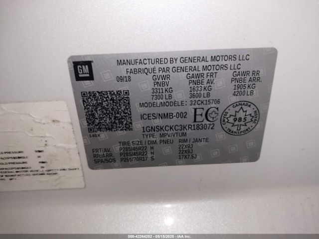 2019 CHEVROLET TAHOE 1GNSKCKC3KR183072 Photo 8