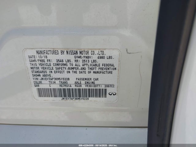 Aukcja sprzedaży 2019 Infiniti Q50 3.0t Luxe, vin: JN1EV7AP3KM515228, numer aukcji: 42264305