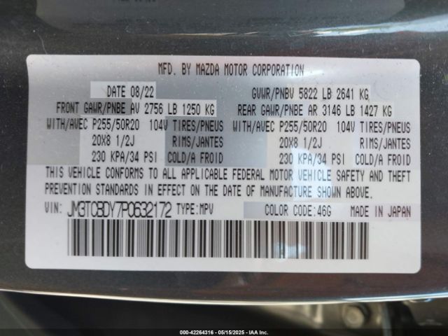 JM3TCBDY7P0632172 Mazda Cx-9 Grand Touring