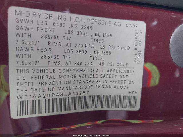 2008 PORSCHE CAYENNE WP1AA29P48LA13257 Photo 8