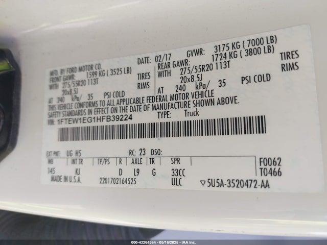 1FTEW1EG1HFB39224 Ford gtdi