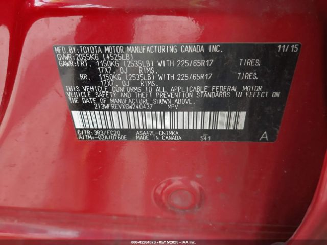 2T3WFREVXGW240437 Toyota Rav4 Xle