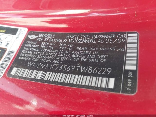 2009 MINI COOPER S WMWMF73569TW86229 Photo 8