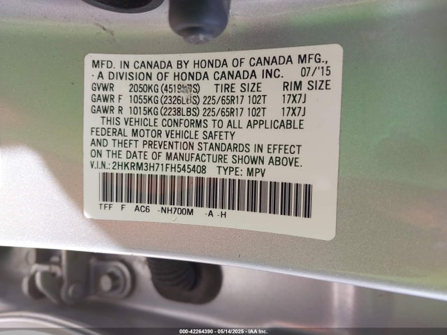 Honda Cr-v Ex-l 2015 2HKRM3H71FH545408 Image 9