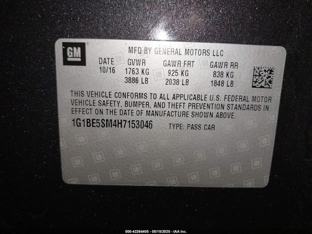 1G1BE5SM4H7153046 Chevrolet Cruze Lt Auto