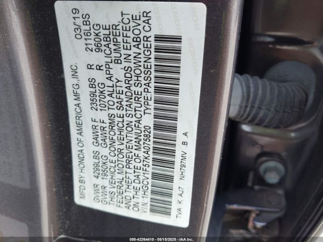 1HGCV1F57KA075820 Honda Accord Ex-l