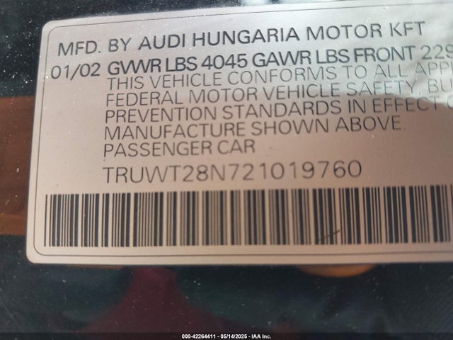 2002 AUDI TT TRUWT28N721019760 Photo 8
