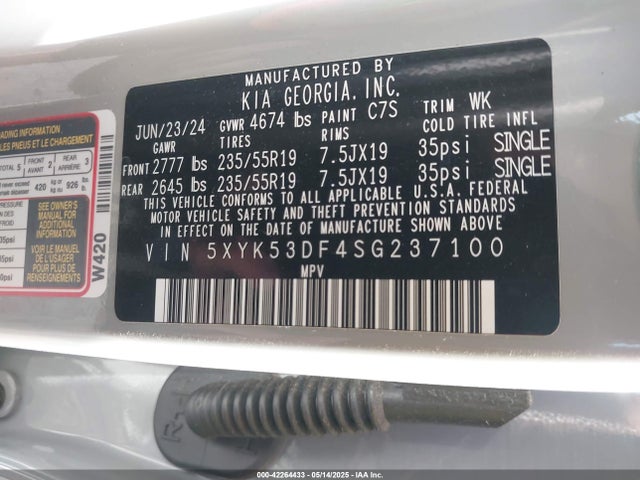 5XYK53DF4SG237100 KIA gdi theta iii
