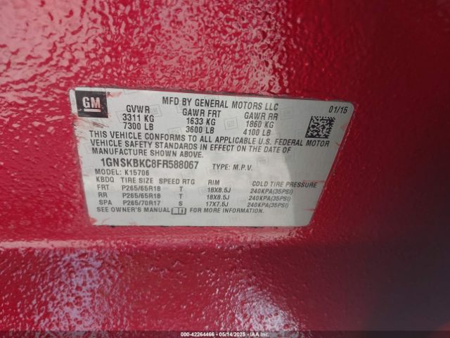 1GNSKBKC8FR588067 Chevrolet Tahoe Lt