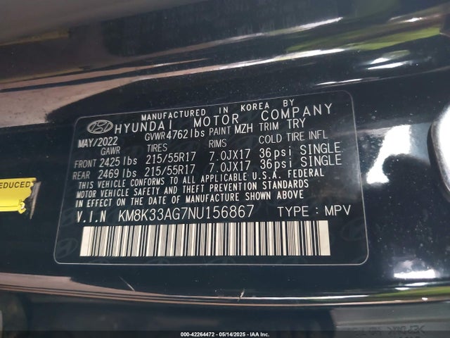 KM8K33AG7NU156867 Hyundai Kona Electric Sel