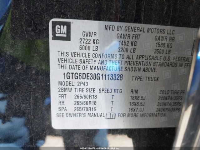 1GTG6DE30G1113328 GMC CANYON SLT