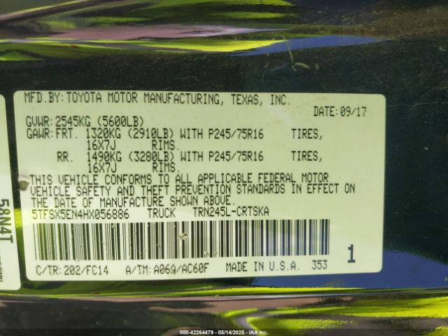 5TFSX5EN4HX056886 Toyota Tacoma Sr5
