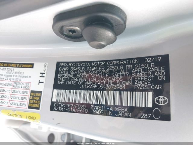 JTDKARFU5K3073984 Toyota Prius Le