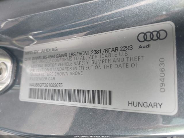 2016 AUDI A3 WAUB8GFF2G1089075 Photo 8