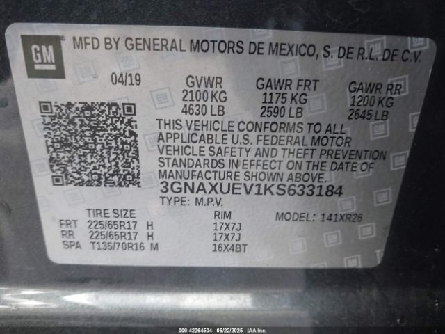 2019 CHEVROLET EQUINOX 3GNAXUEV1KS633184 Photo 8