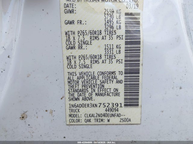 Nissan Frontier Sv 2019 1N6AD0ER3KN752391 Image 9