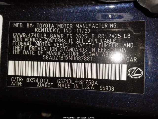 58ADZ1B1XMU087881 Lexus ES 350
