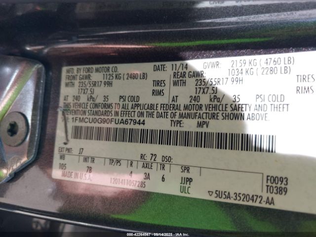 1FMCU0G90FUA67944 Ford ESCAPE SE
