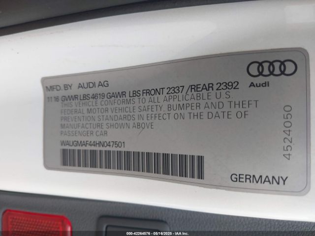 2017 AUDI A4 WAUGMAF44HN047501 Photo 8