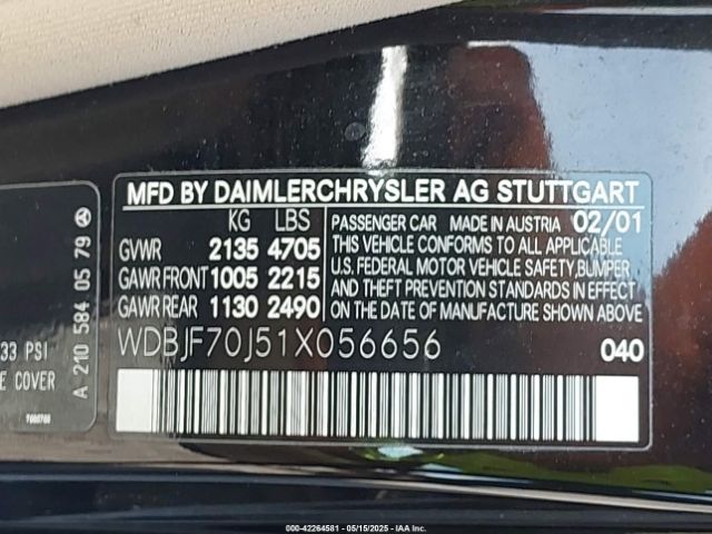 2001 MERCEDES-BENZ E 430 WDBJF70J51X056656 Photo 8