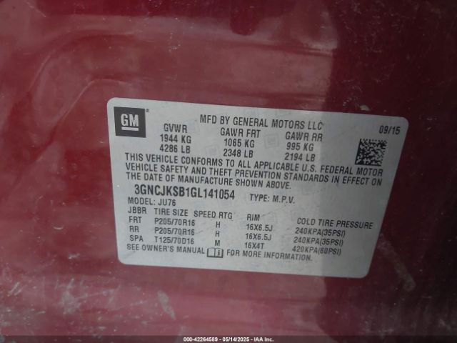 3GNCJKSB1GL141054 Chevrolet Trax 1ls