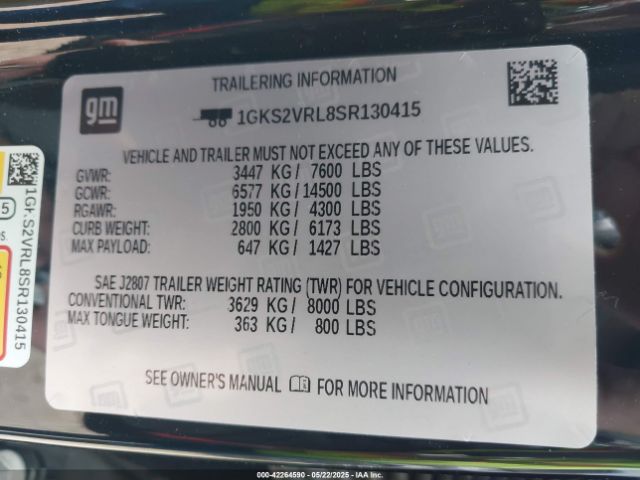 1GKS2VRL8SR130415 GMC l87
