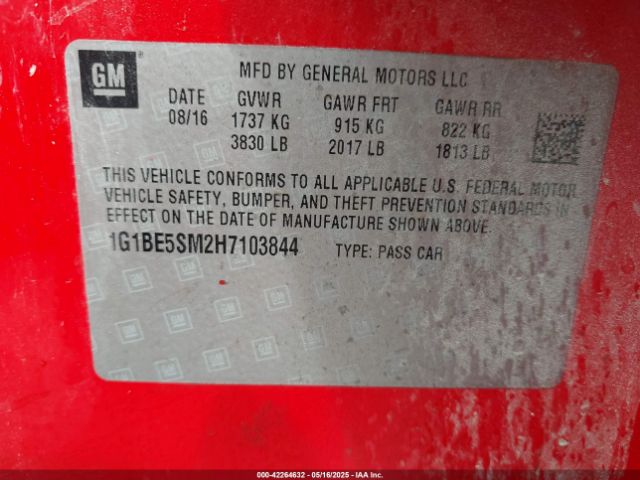 1G1BE5SM2H7103844 Chevrolet Cruze Lt Auto