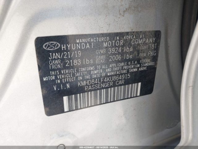 2019 HYUNDAI ELANTRA KMHD84LF4KU864915 Photo 8