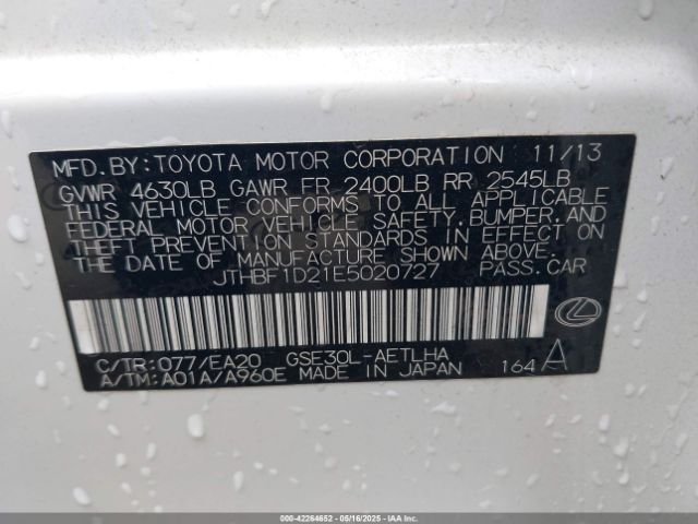 JTHBF1D21E5020727 Lexus IS 250