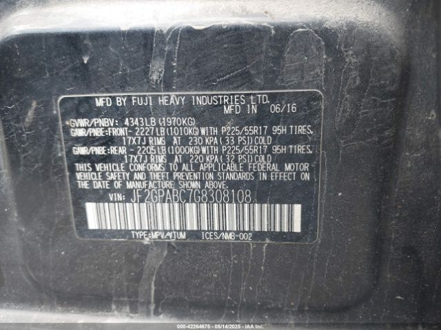 JF2GPABC7G8308108 Subaru Crosstrek 2.0i Premium
