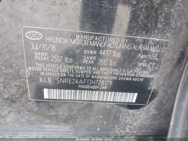 5NPE24AF1JH728179 Hyundai SONATA SE