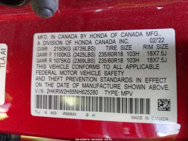 2022 HONDA CR-V 2HKRW2H55NH625280 Photo 8