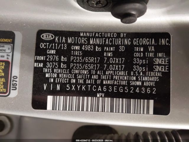 5XYKTCA63EG524362 KIA SORENTO LX