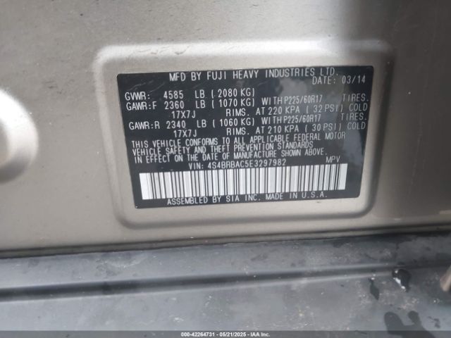 4S4BRBAC5E3297982 Subaru Outback 2.5i