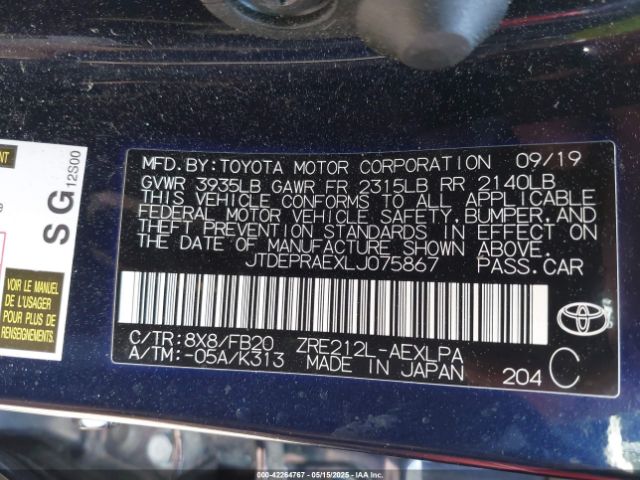 JTDEPRAEXLJ075867 Toyota COROLLA LE