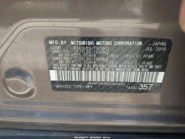 JA4AP3AU8GZ064452 Mitsubishi Outlander Sport 2.0 Es
