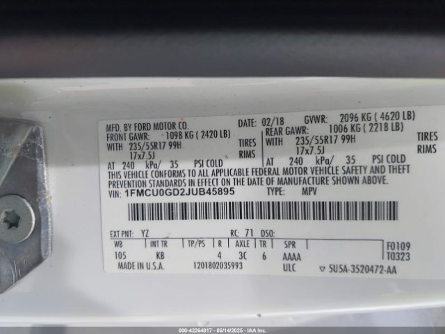 2018 FORD ESCAPE 1FMCU0GD2JUB45895 Photo 8
