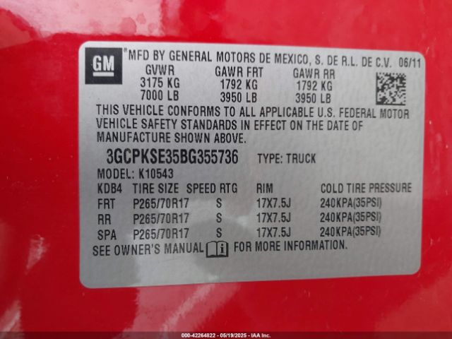 2011 CHEVROLET SILVERADO 1500 3GCPKSE35BG355736 Photo 8