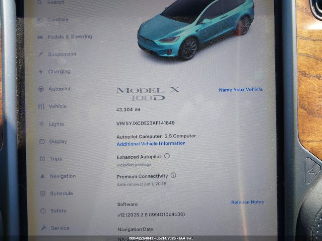 5YJXCDE23KF141849 Tesla Model X 100d/75d/long Range/standard Range