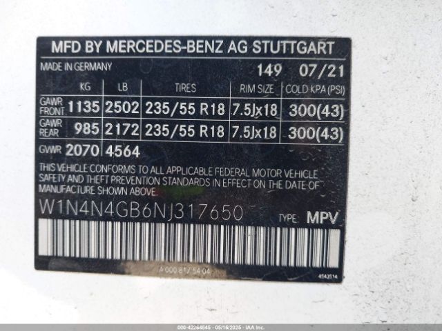 W1N4N4GB6NJ317650 Mercedes-Benz m260