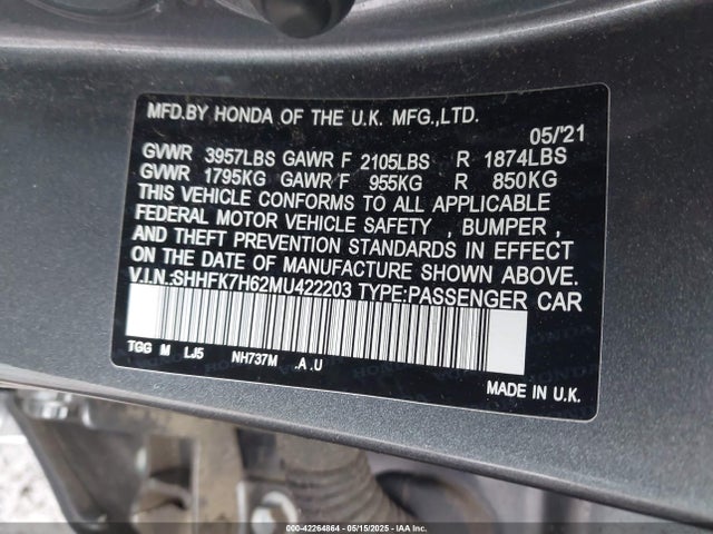 SHHFK7H62MU422203 Honda CIVIC EX