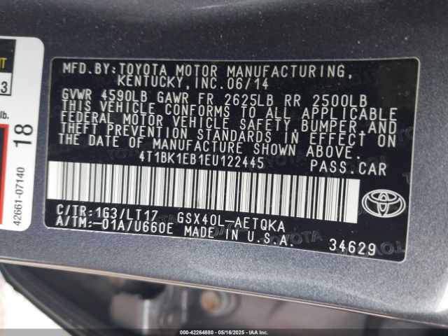 4T1BK1EB1EU122445 Toyota Avalon Xle Touring