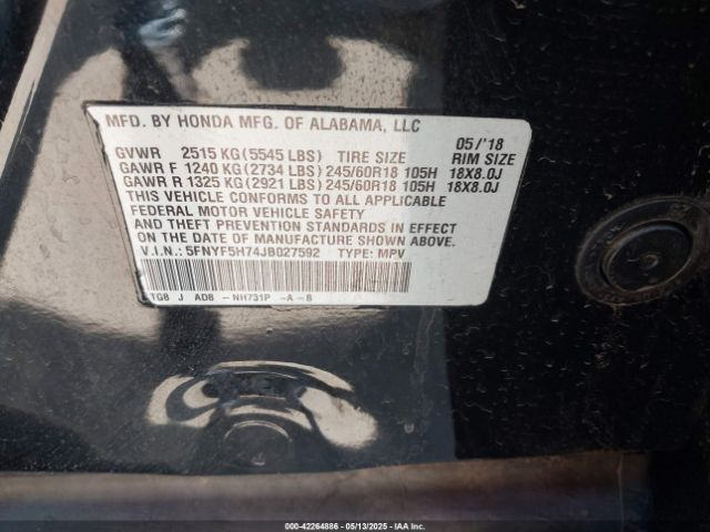 5FNYF5H74JB027592 Honda Pilot Ex-l