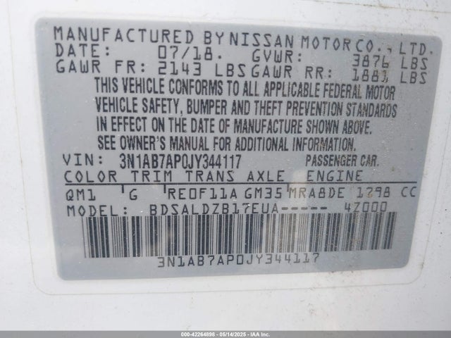 3N1AB7AP0JY344117 Nissan Sentra