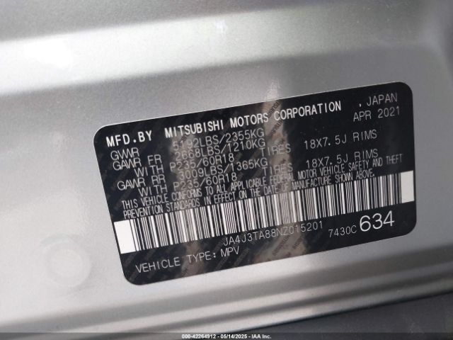 2022 MITSUBISHI OUTLANDER JA4J3TA88NZ015201 Photo 8