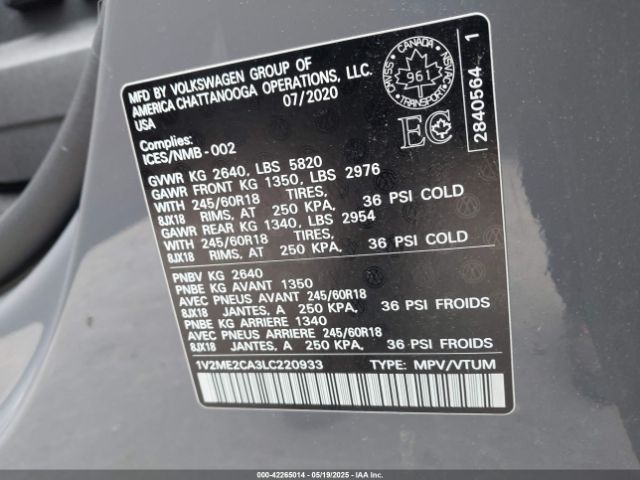 1V2ME2CA3LC220933 Volkswagen ATLAS CROSS SPORT