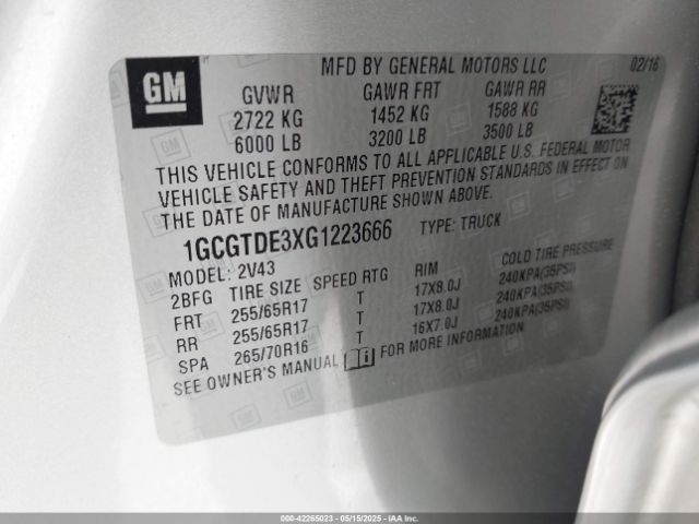 1GCGTDE3XG1223666 Chevrolet Colorado Z71